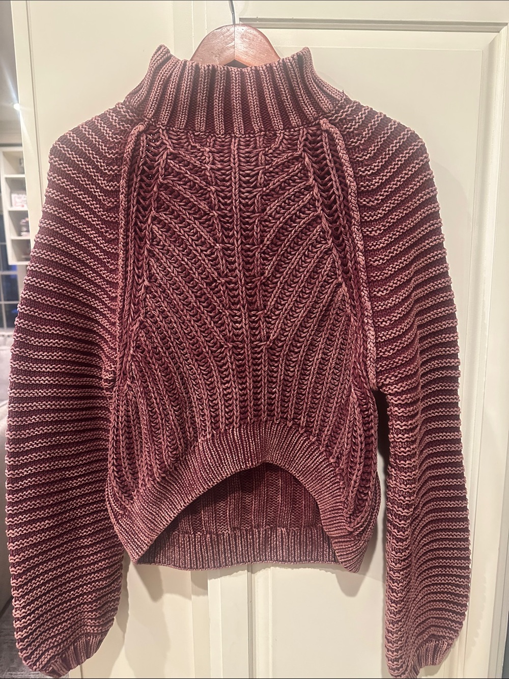 Free People Dusty Rose Cable Mock Neck Sweater